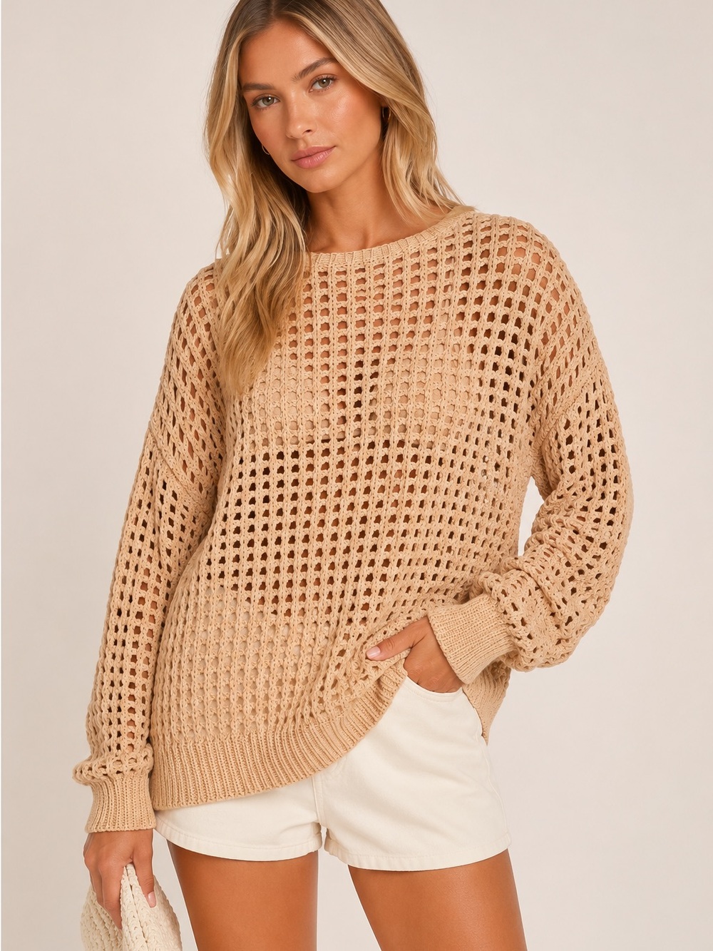 Dear John Beige Open-Knit Sweater